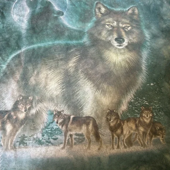 Vintage Wolf Moon Tee Tie Dye Small Liquid Blue Style Faded Graphic - Picture 8 of 10